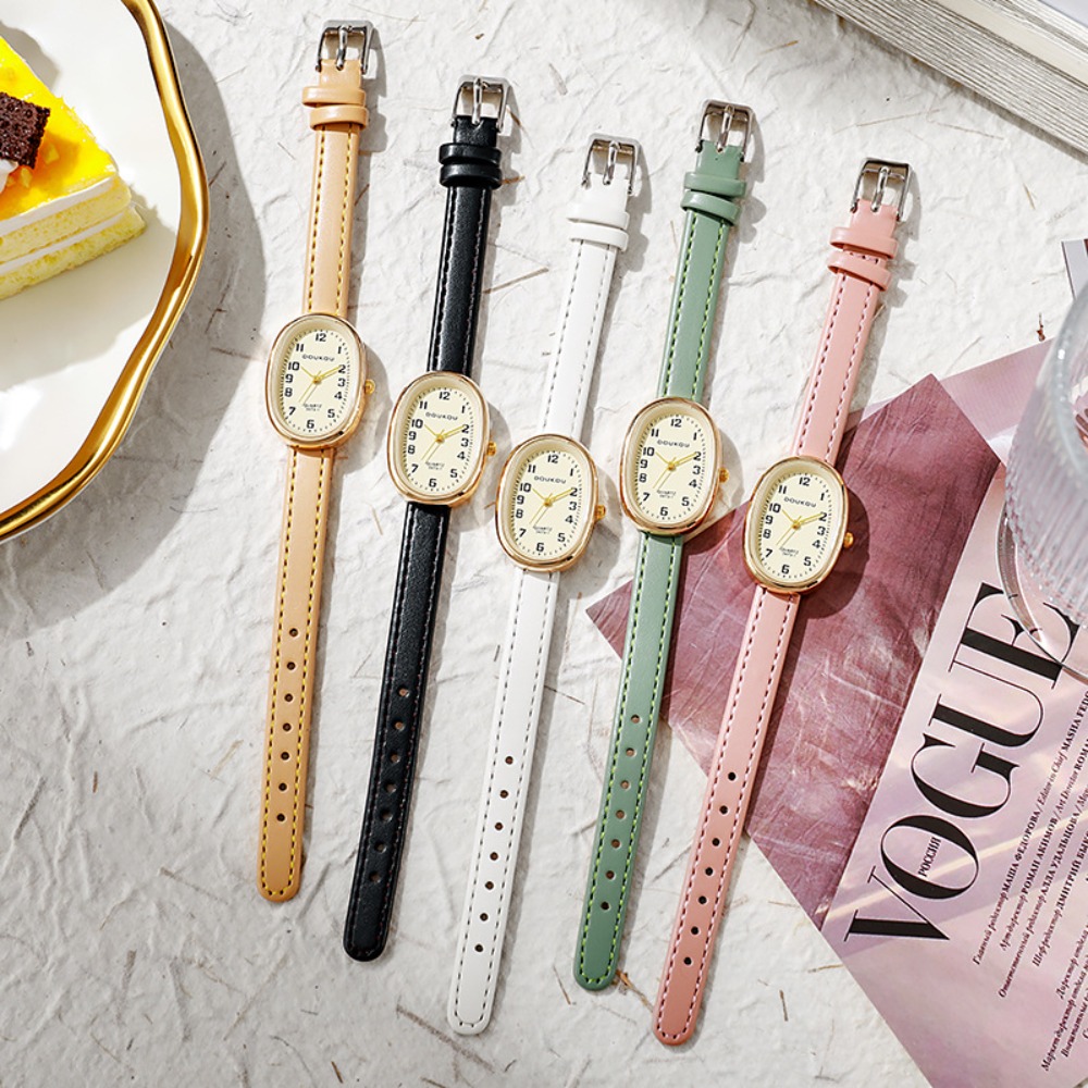 Luxury Watch With Leather Strap - Luksusowe owalne zegarki damskie zegarki moda