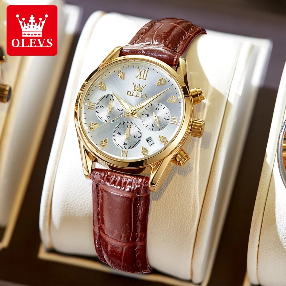 Luxury Watch With Leather Strap - OLEVS 5523 zegarki damskie skórzany pasek