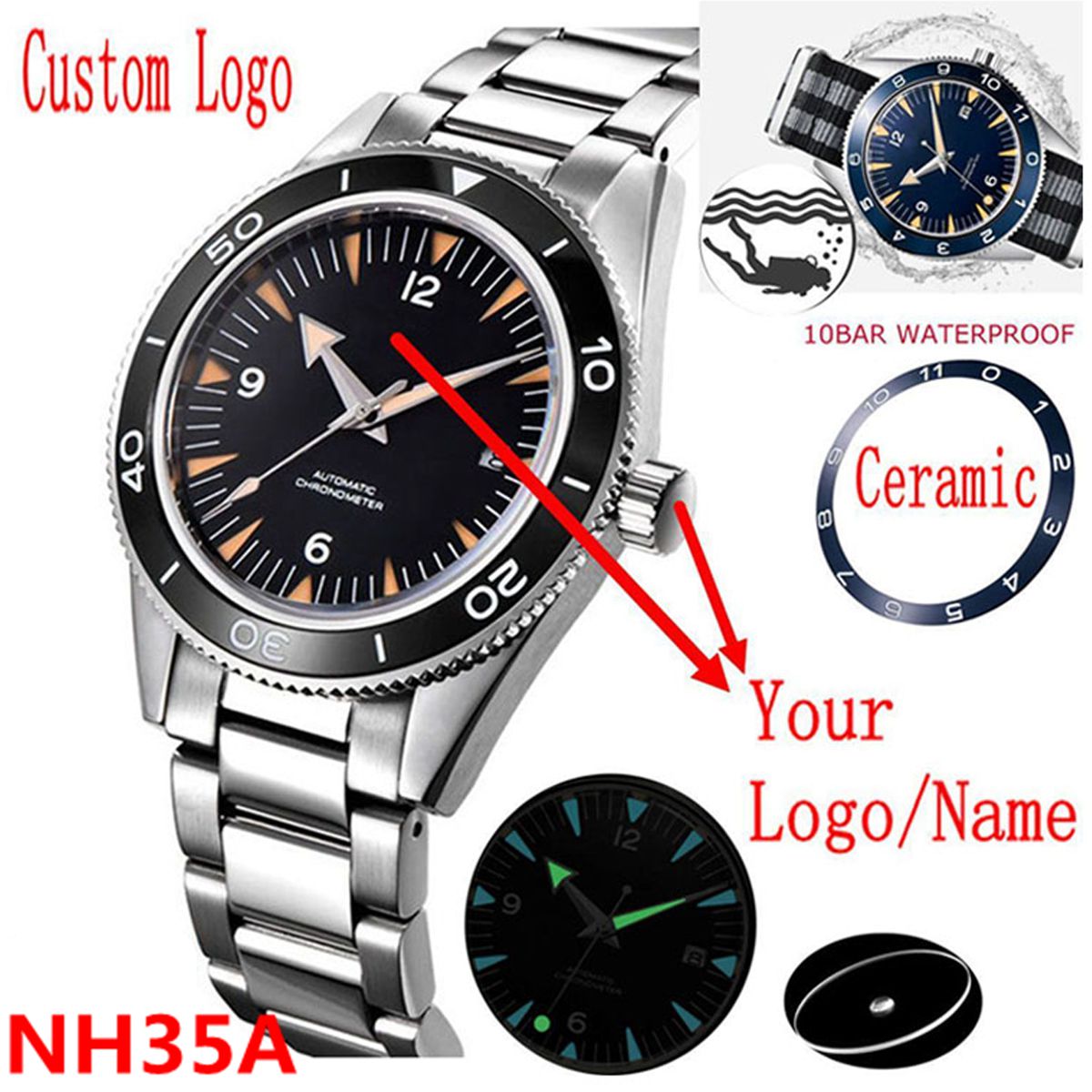 Luxury Watch Market - Własne logo NH35 zegarek z mechanizmem