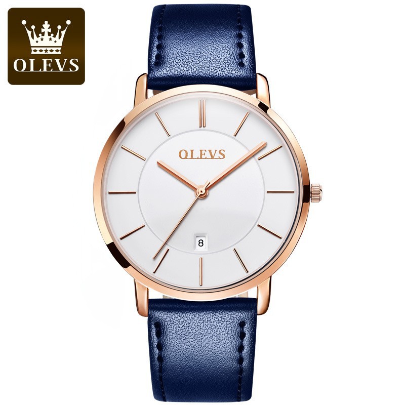 Luxury Watch With Leather Strap - OLEVS Fashion Ultra cienkie zegarki damskie