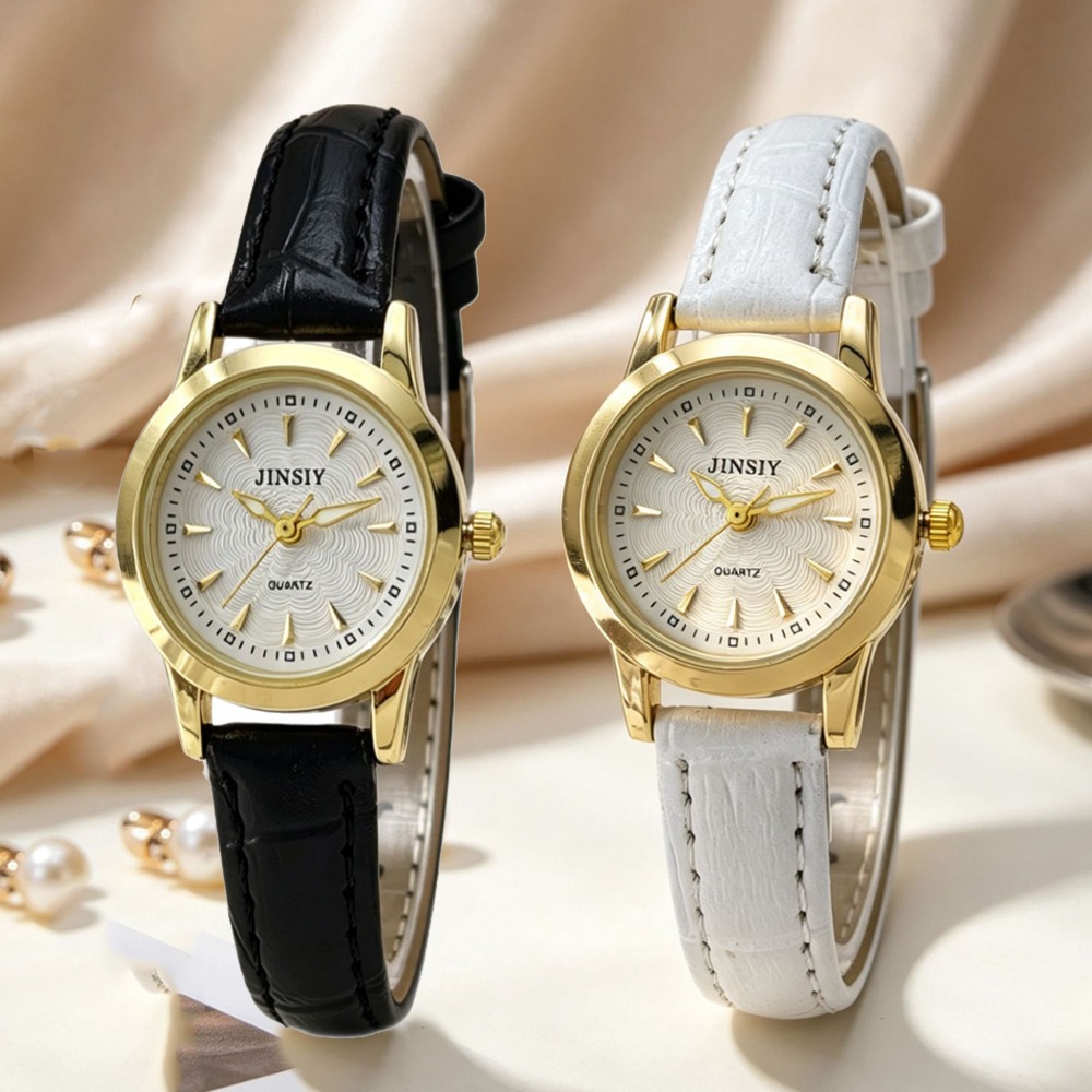 Luxury Watch With Leather Strap - Zegarek kwarcowy z modnym skórzanym paskiem,