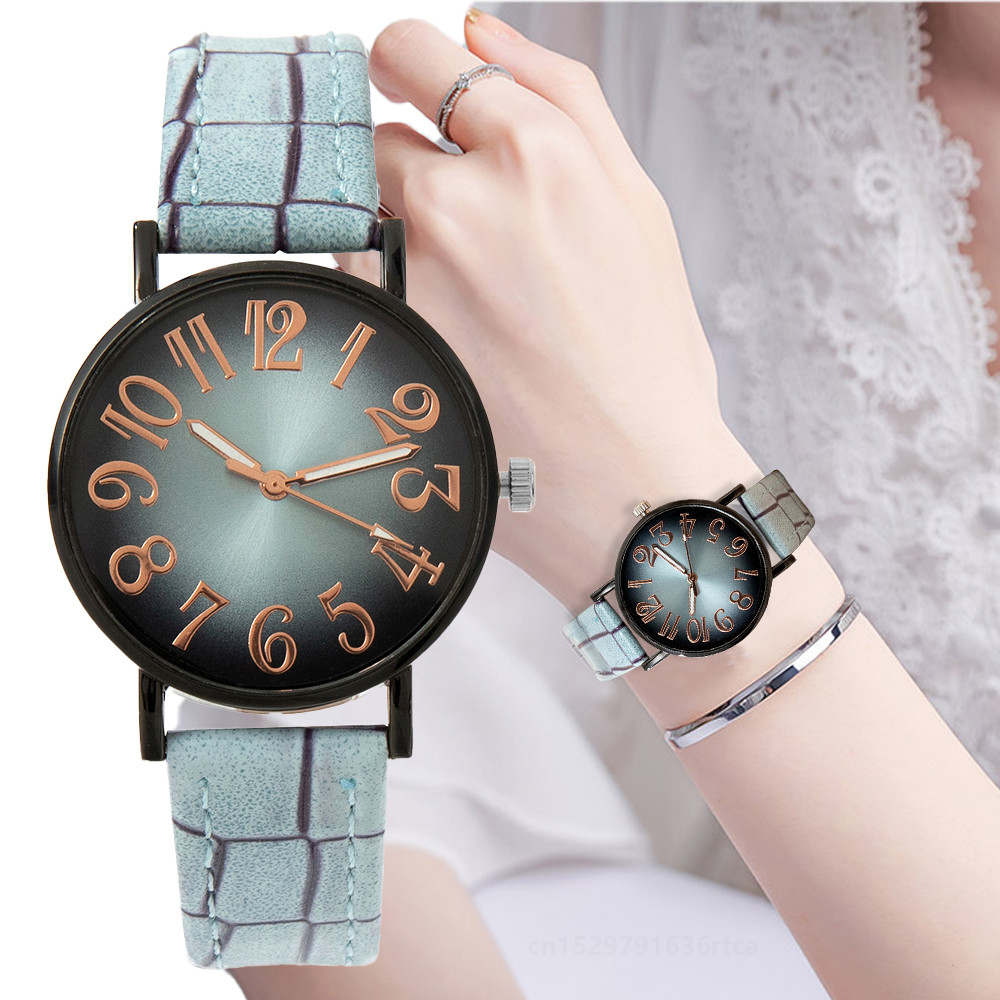 Luxury Watch With Leather Strap - Luksusowy zegarek damski moda Vintage cyfrowe