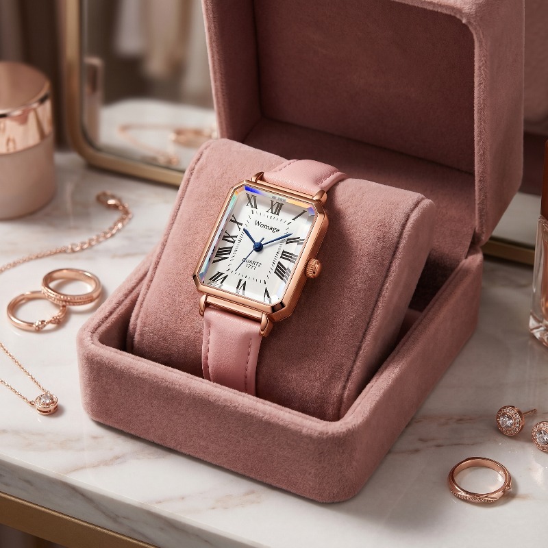 Luxury Watch With Leather Strap - Modne prostokątne zegarki kwarcowe dla kobiet,