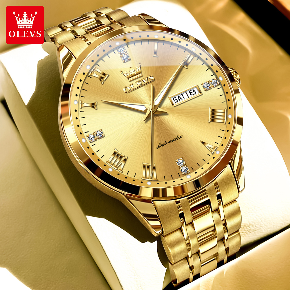 Luxury Watch Winder - OLEVS biznesowe złote męskie zegarki Top