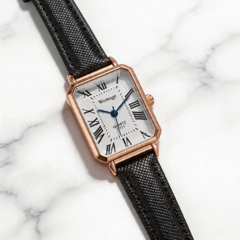 Modne prostokątne zegarki kwar – Luxury Watch With Leather Strap recenzja i cena